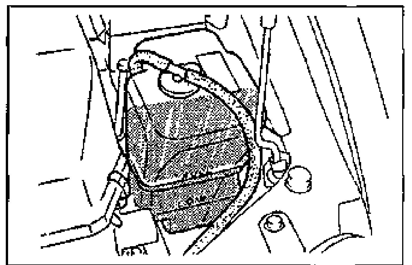 Engine-bay view of the coolant reservoir tank with its hoses and filler neck, illustrating the coolant level inspection.