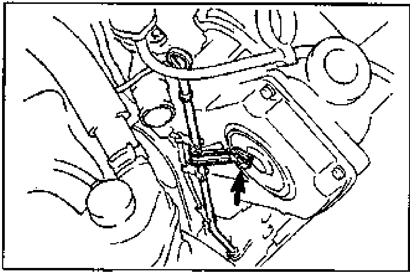 Illustration of the dipstick and pipe; an arrow points to the dipstick pipe to be removed from the engine.