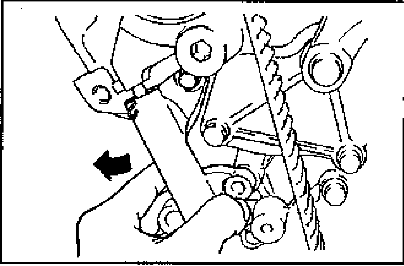 Illustration of the timing belt installed over the pulleys; an arrow points to the No.1 idler pulley being installed while pressure is applied on the belt.