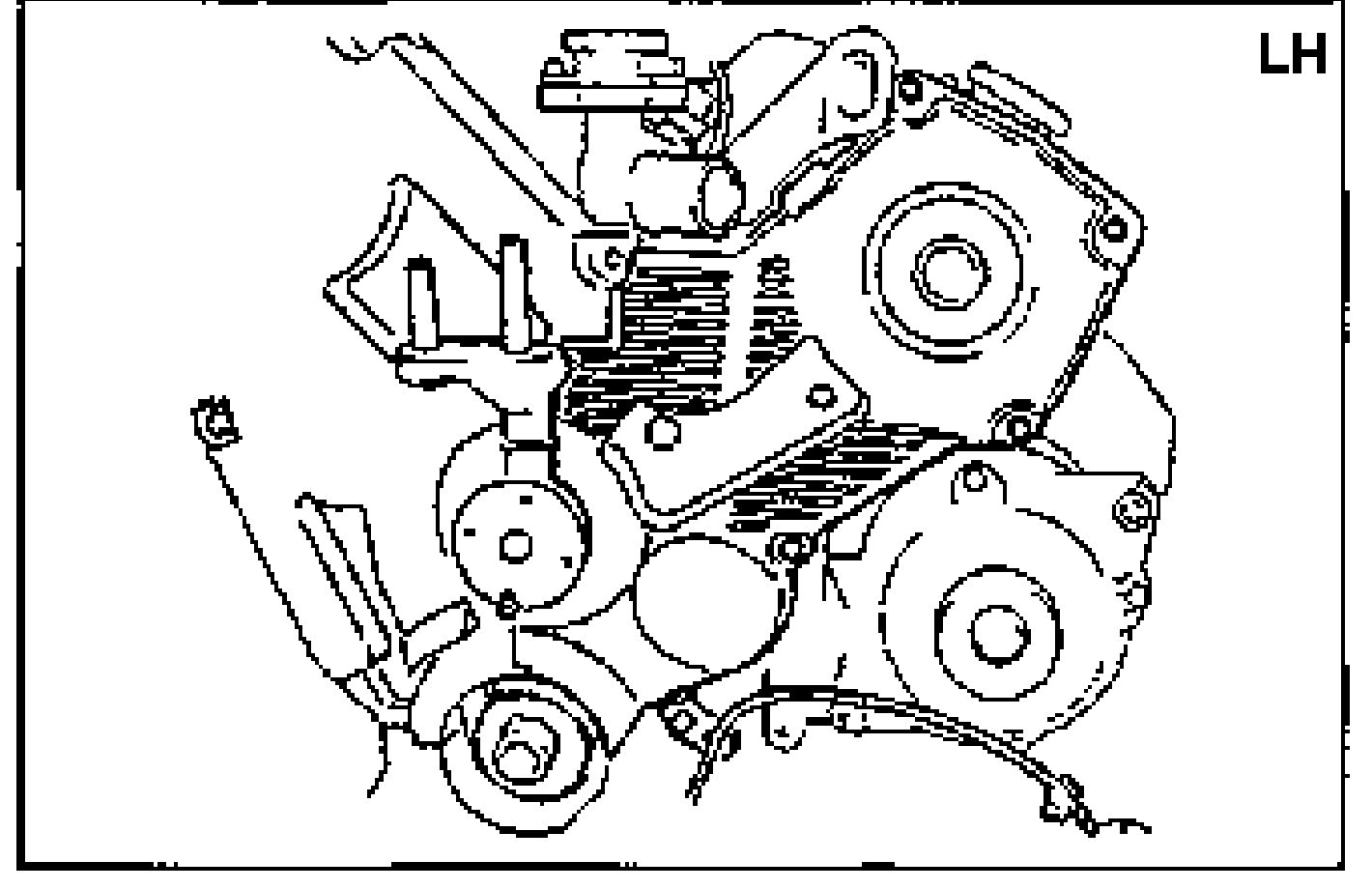 Illustration of the left timing belt cover ('LH') installed over the camshaft pulley area.
