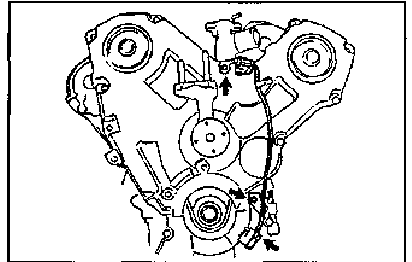 Illustration of the left timing belt cover; arrows point to the crankshaft position sensor connector bracket being installed on the left cover.