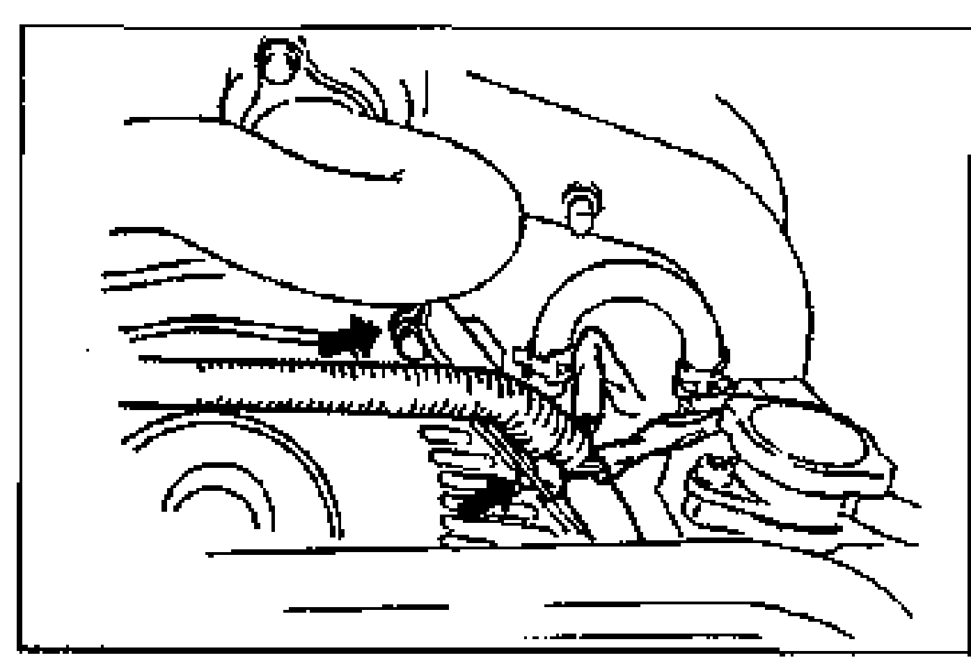 Engine bay detail showing the harness bracket being installed on the right timing belt cover; an arrow points to the bracket mounting location.