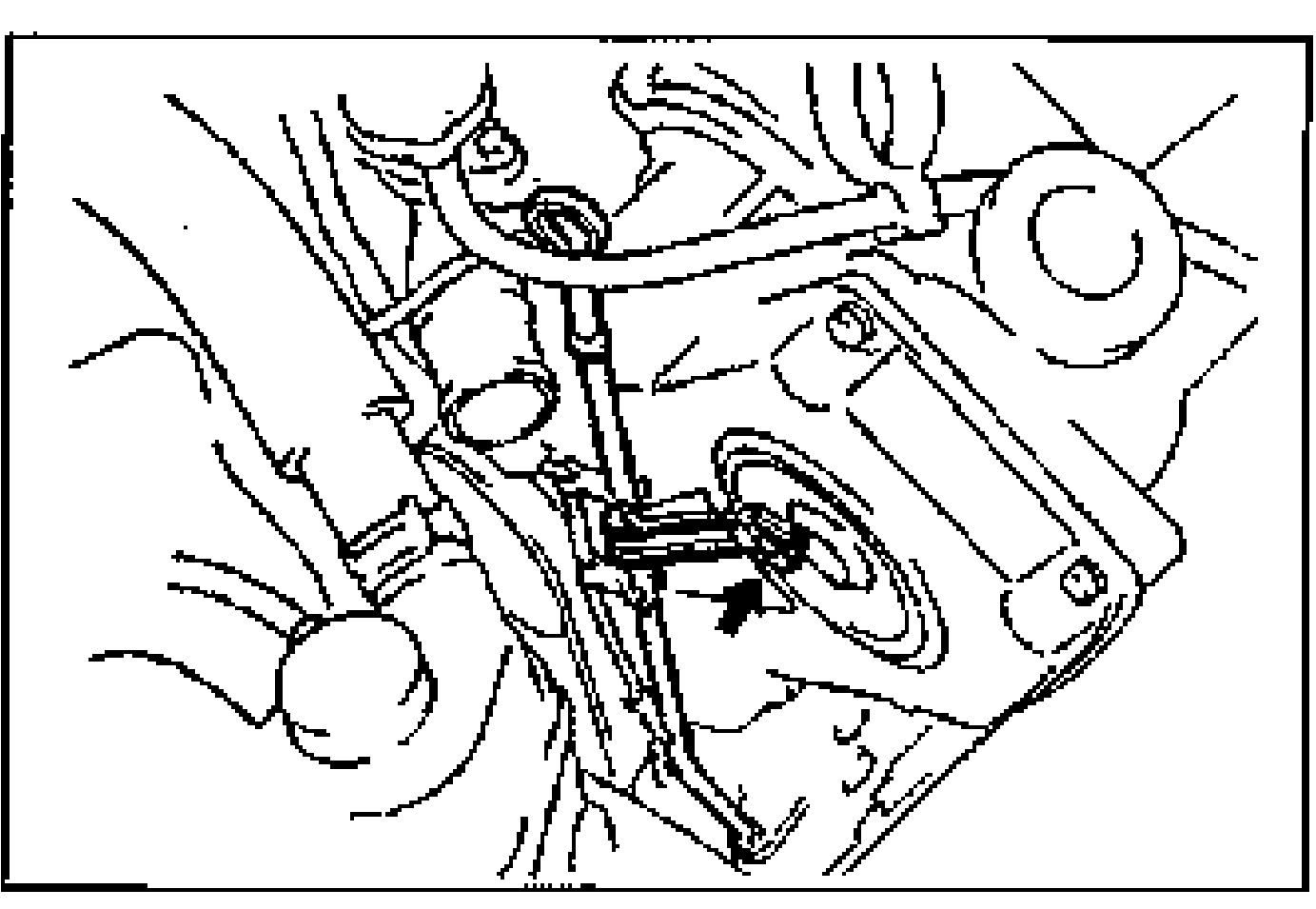 Dipstick and pipe area; an arrow points to the dipstick pipe installation location on the engine.