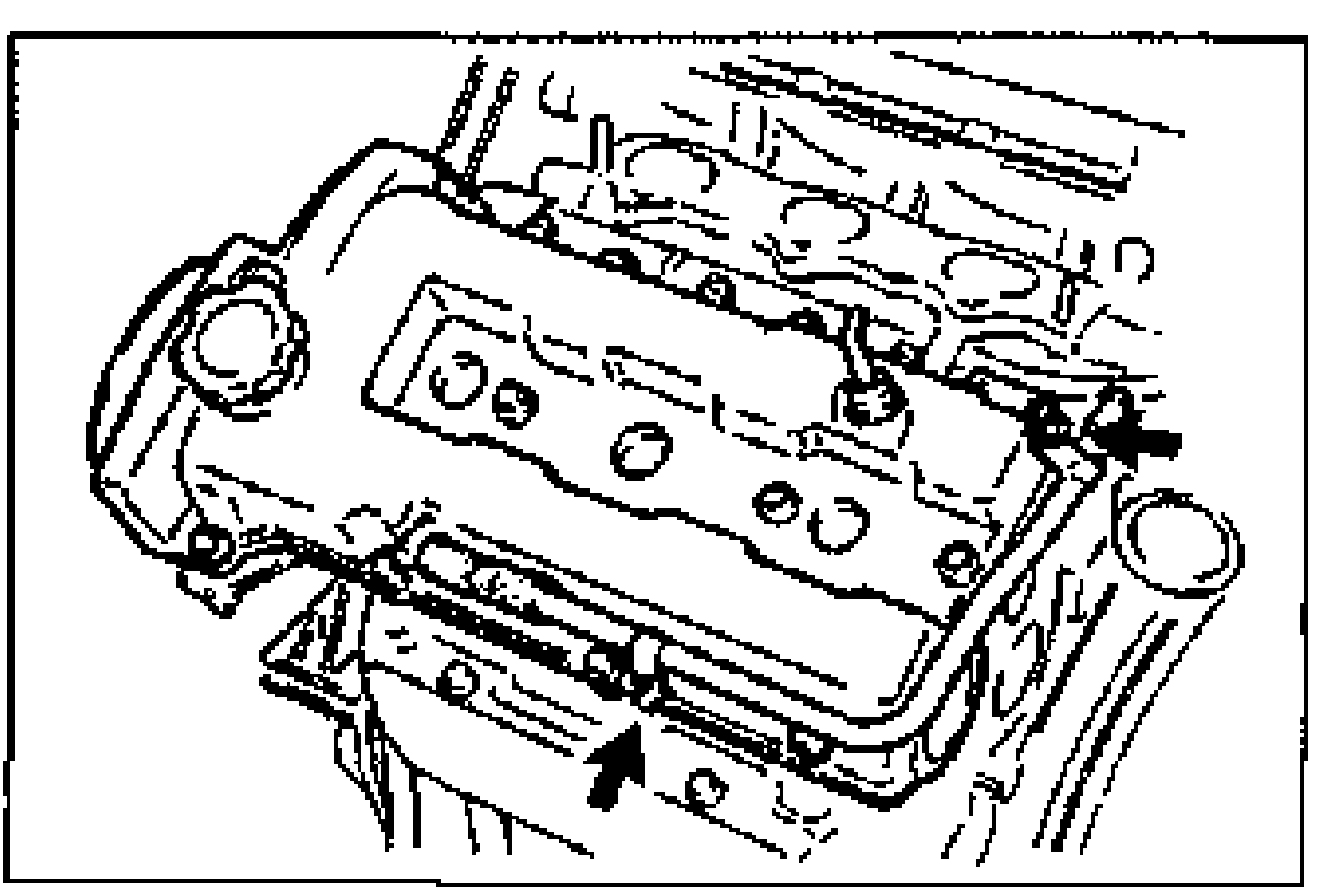 Cylinder head cover with arrows pointing to the cover bolts / ventilation pipe at the left cylinder head.