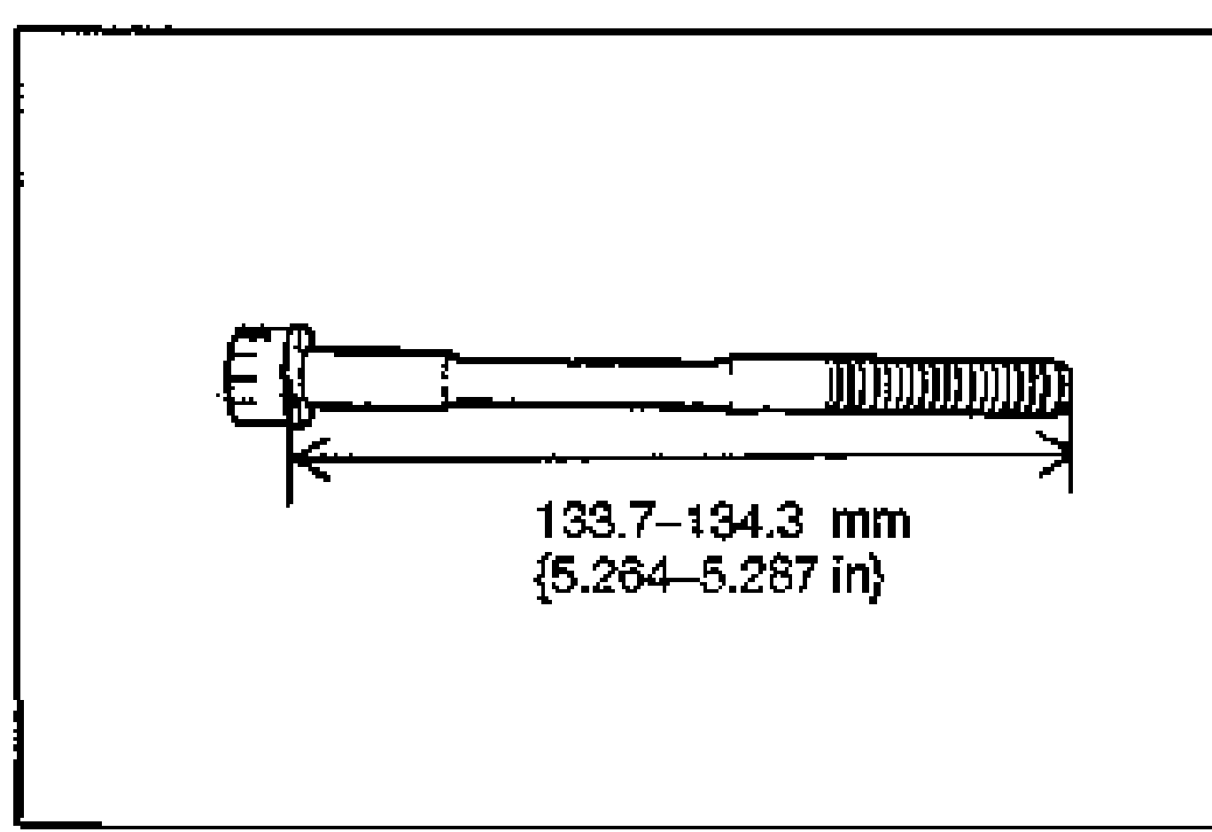 Cylinder head bolt with a dimension line indicating the measured length 133.7-134.3 mm {5.264-5.287 in}.