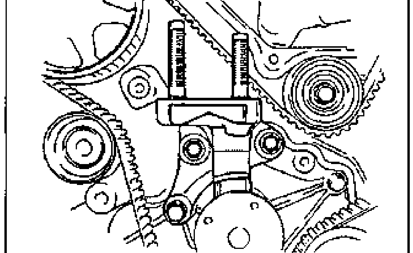 View of the timing belt / camshaft pulley area showing installation of the No.3 engine mount bracket to the engine, with the timing belt and tensioner visible.