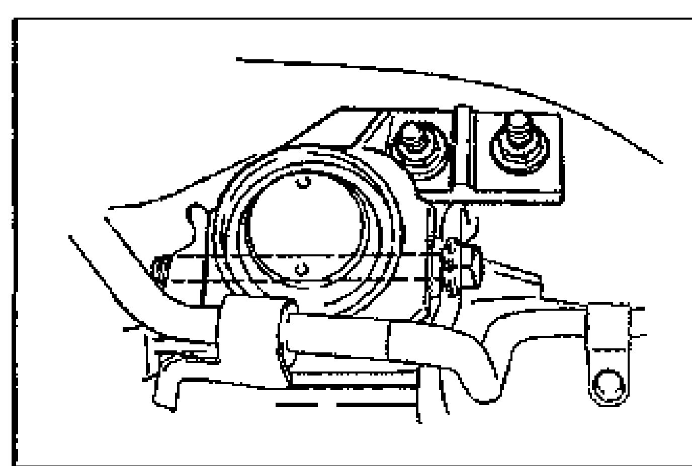 Close-up of the No.3 engine mount rubber area with the circular opening and mounting bolts, illustrating temporarily installing the No.3 engine mount bracket to the engine mount rubber.
