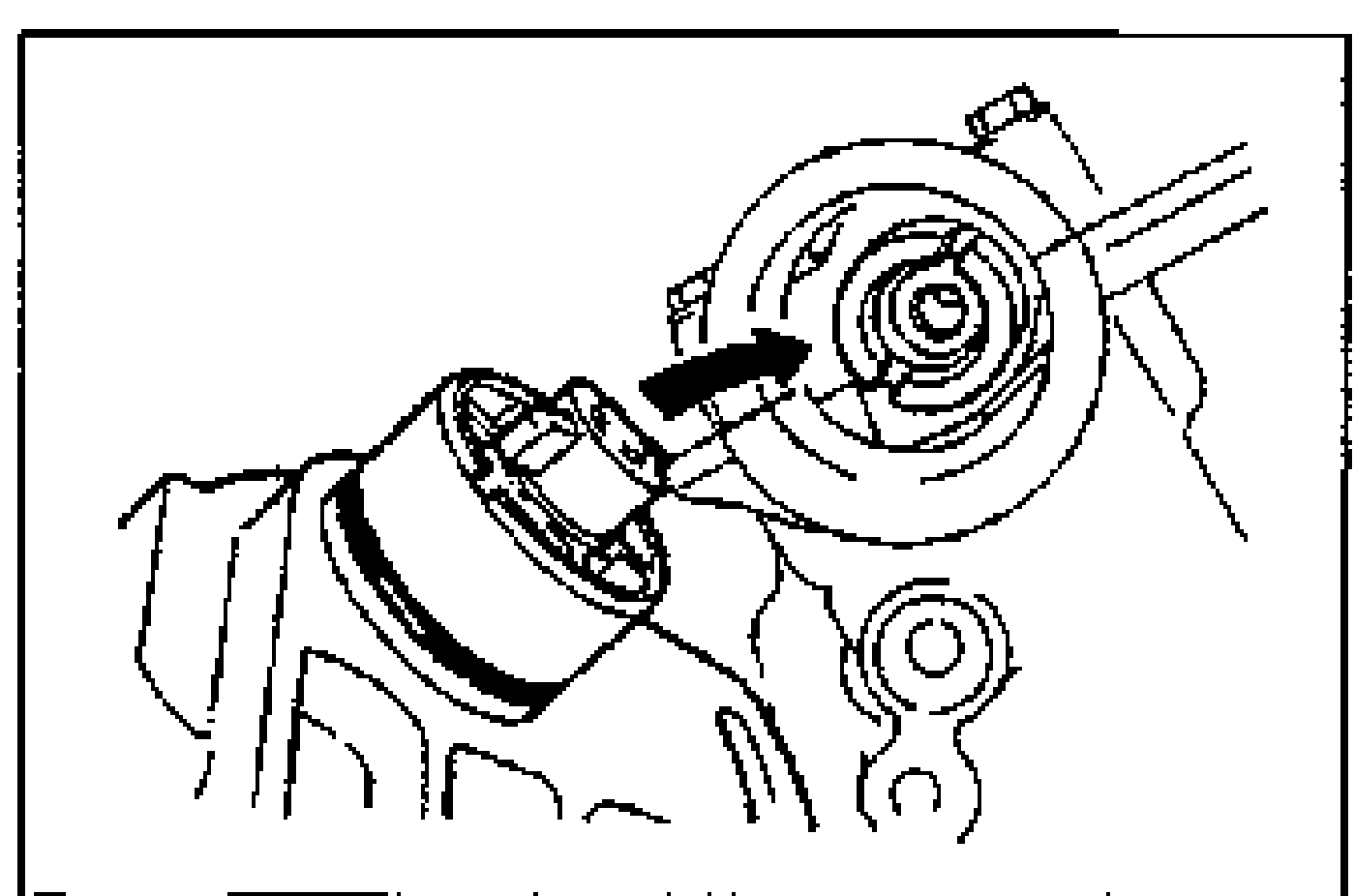 Distributor being installed with its drive blade fitting into the camshaft groove; an arrow shows the insertion direction into the cylinder head.