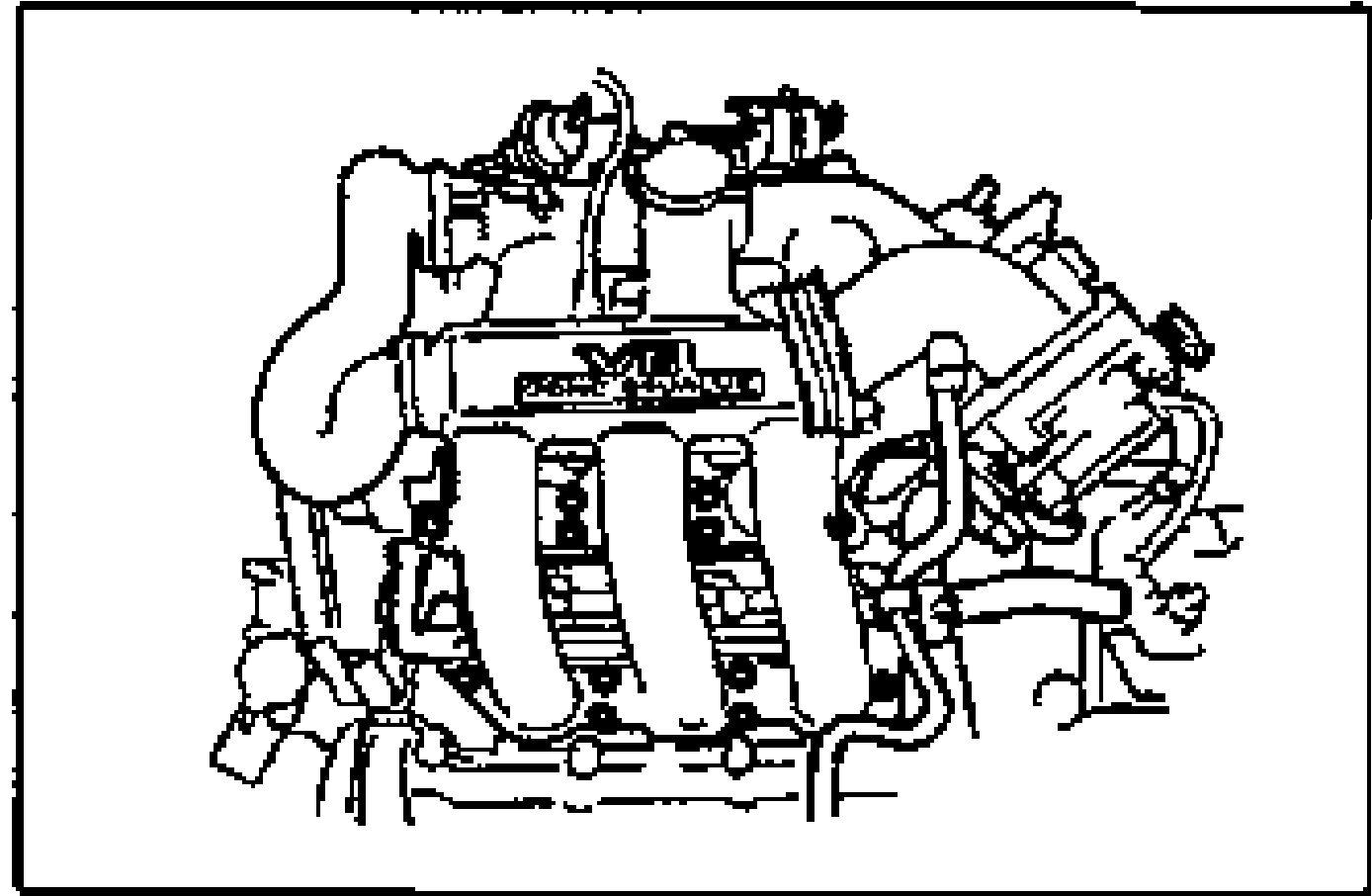 Top view of the engine showing the intake manifold installed on the cylinder heads with the runners and bolts visible.