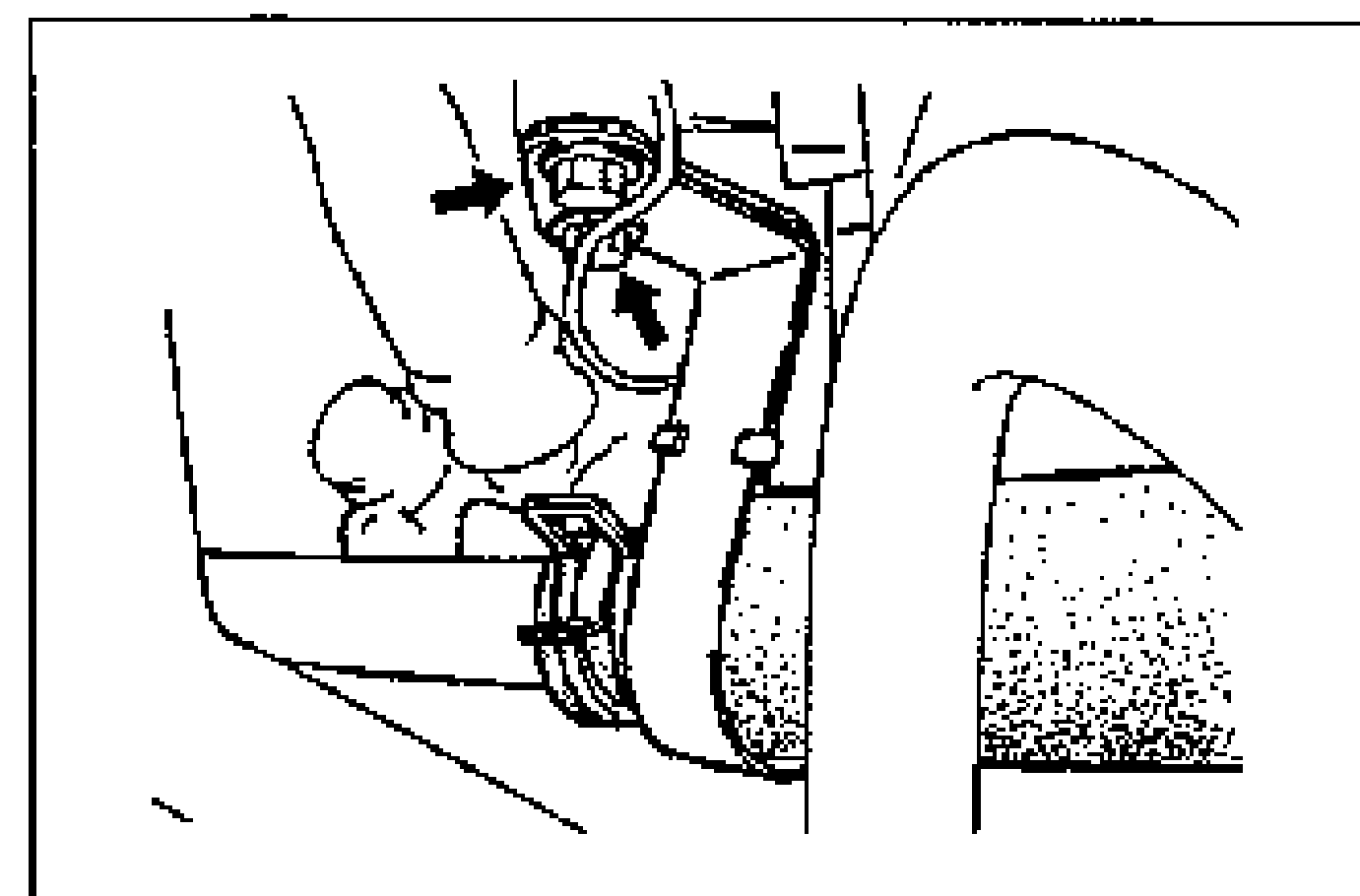 Line drawing of the P/S oil reservoir area with two arrows pointing to bolt locations securing the reservoir.