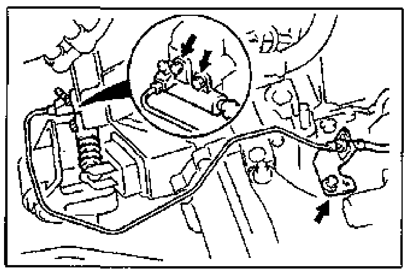 Line drawing with a magnified inset showing the clutch release cylinder pipe brackets on the transaxle; arrows point to the bolts to unbolt and the cylinder to remove.
