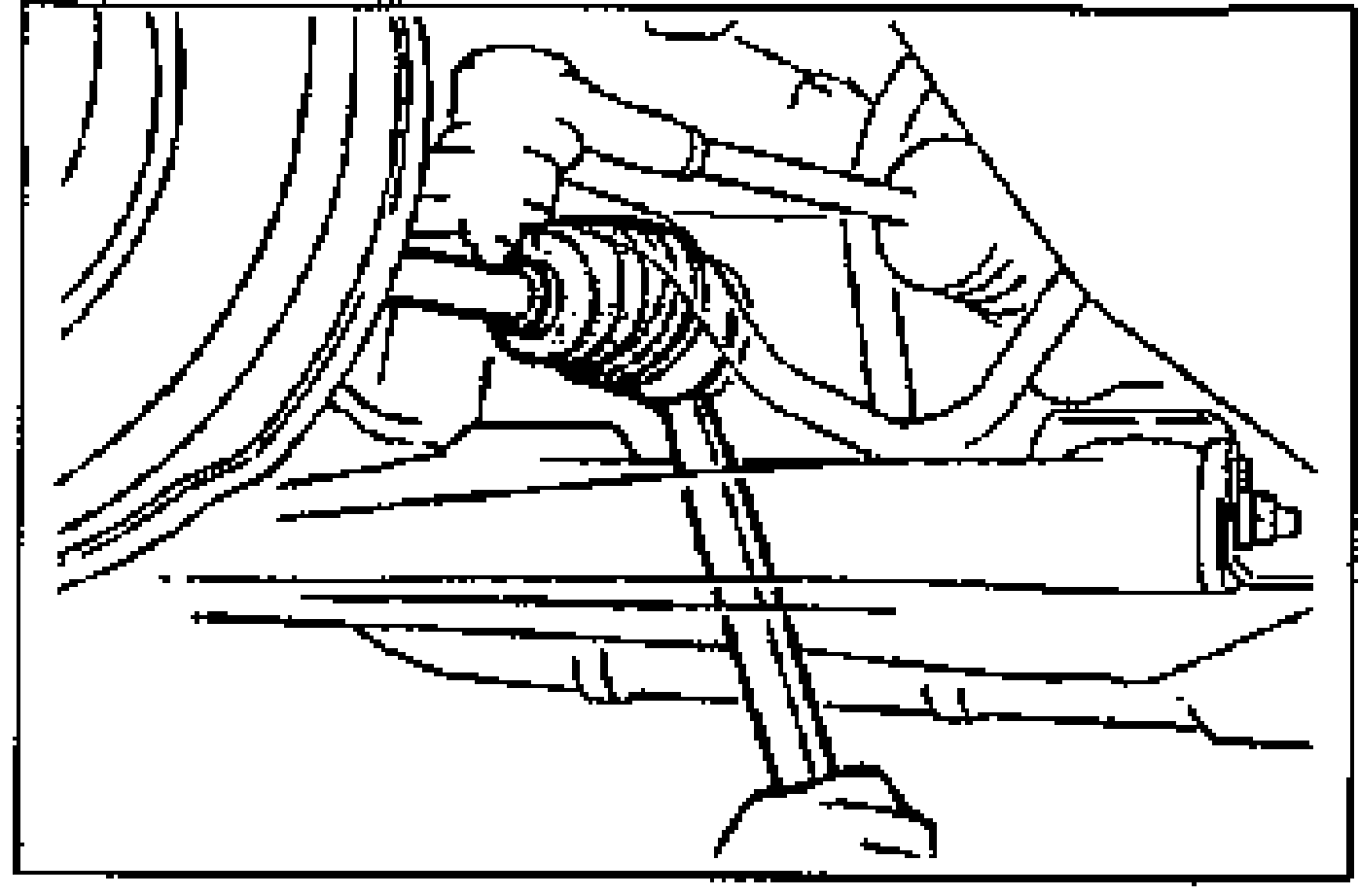 Line drawing showing a bar inserted between the drive shaft and the transaxle case to pry and separate the drive shaft.