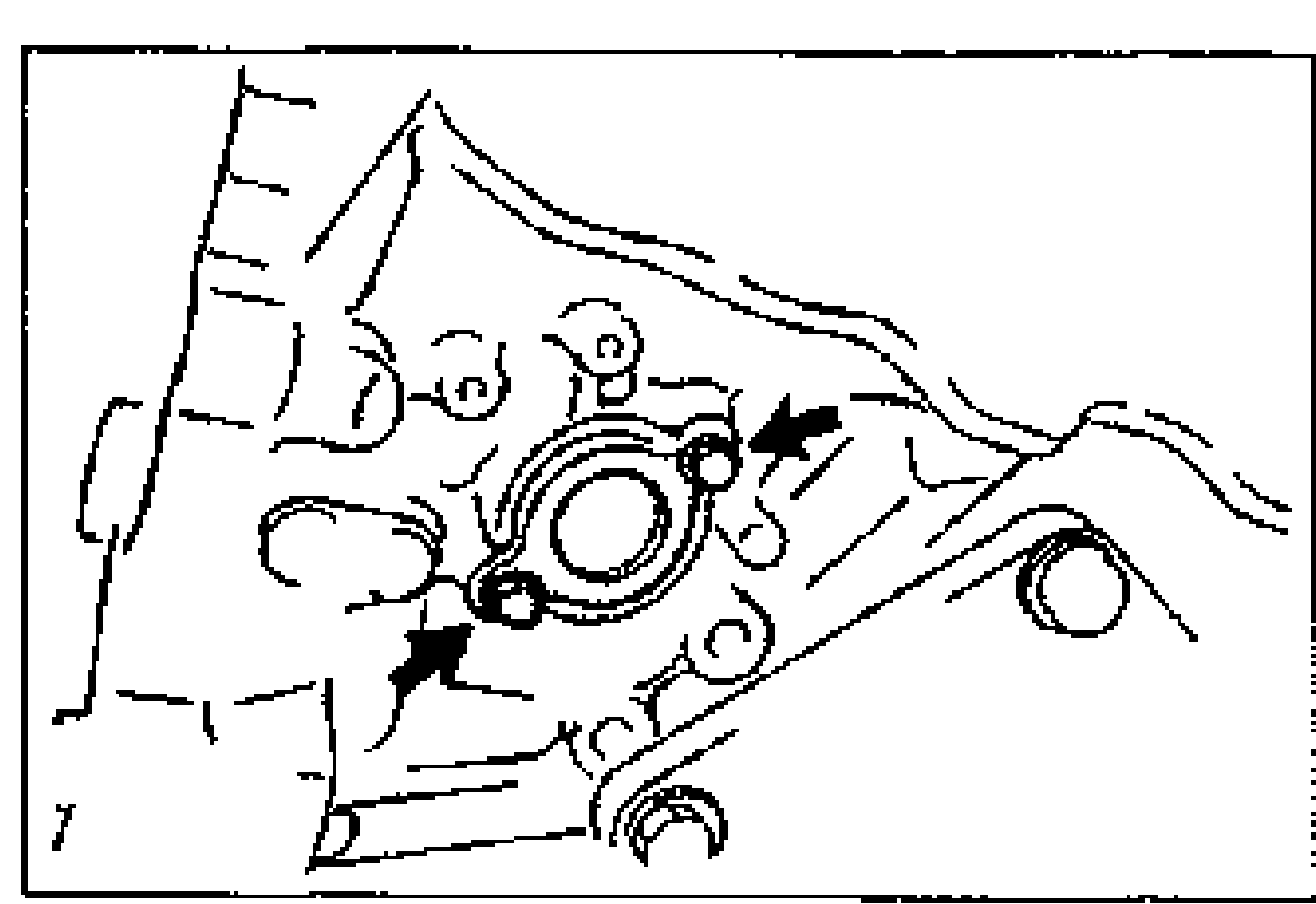 Photo of the blind cover area on the engine, with two arrows indicating the blind cover and its O-ring location to be removed for coolant draining.