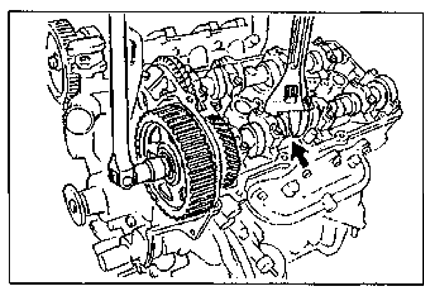 Drawing of the camshaft pulley area with a wrench held on the cast hexagon of the camshaft to hold it while removing the pulley bolts. An arrow points to the hexagon.