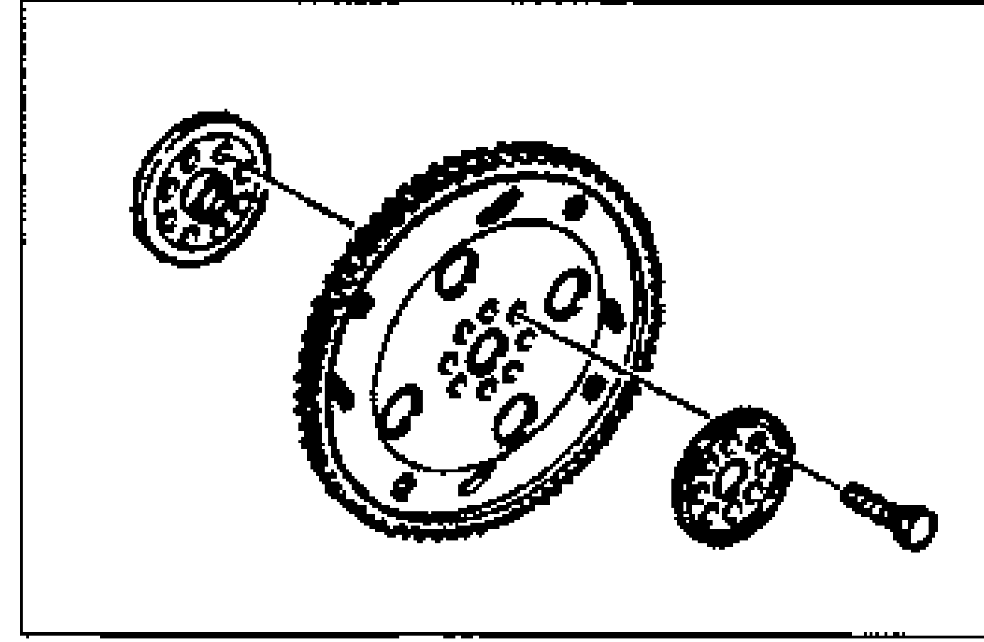 Drawing of the ATX backing plate, drive plate, and adapter with a bolt, shown separated.