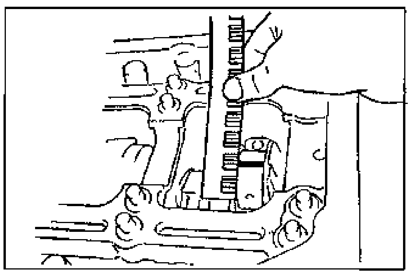 Line drawing showing a hand holding a connecting rod with Plastigage strip on the crank pin journal, illustrating measuring connecting rod bearing oil clearance.