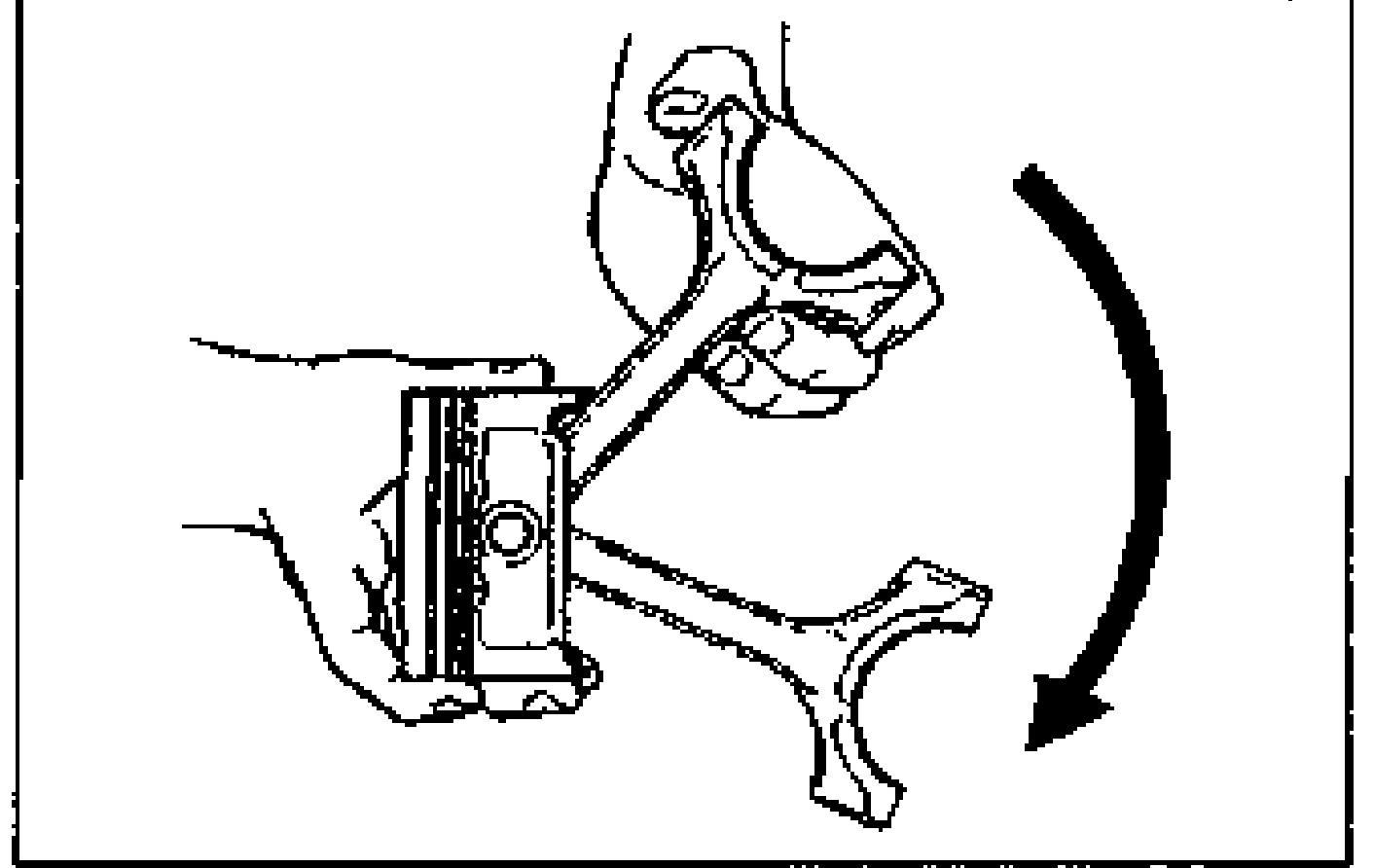 Line drawing of a piston and connecting rod held in a vise with a curved arrow showing the connecting rod swinging/dropping under its own weight to check oscillation torque.