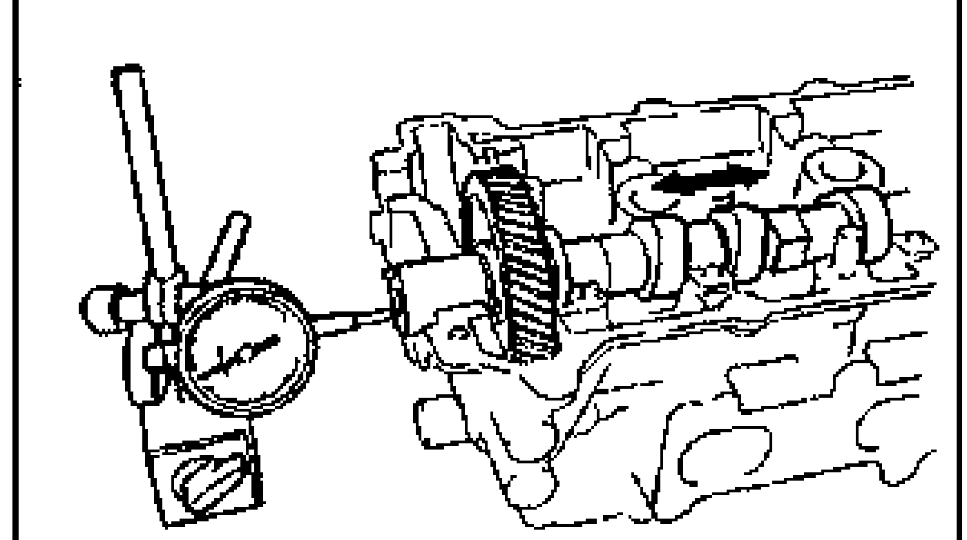 Illustration of measuring camshaft journal oil clearance with Plastigage; a finger holds the Plastigage strip against the journal in the cylinder head. Labeled 'PLASTIGAGE'.