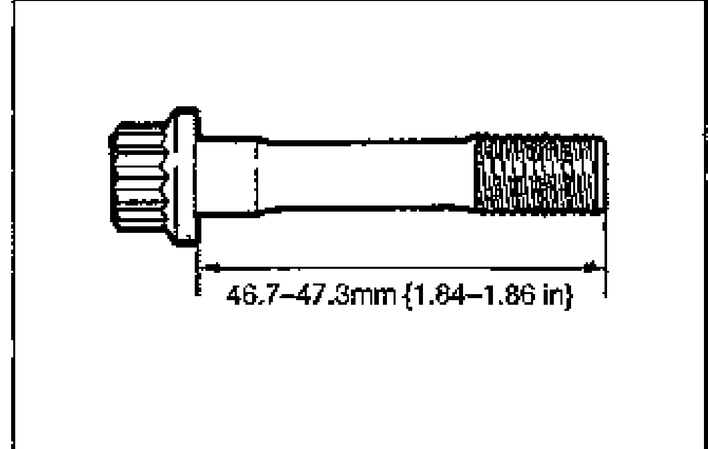 Line drawing of a connecting rod cap bolt with its length dimension marked: 46.7-47.3mm {1.84-1.86 in}.