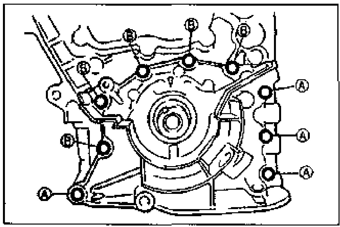 Line drawing of the oil pump mounted on the cylinder block with bolt positions labeled A (40mm) and B (25mm) indicating the different bolt lengths.