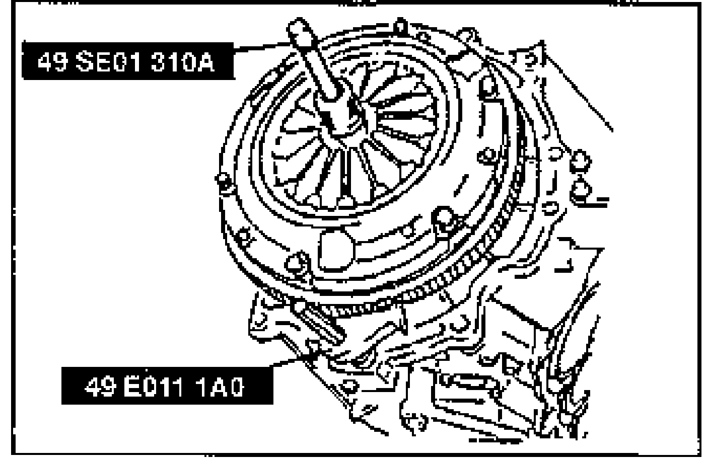 Line drawing of installing the clutch disk and clutch cover using SST 49 SE01 310A (centering tool) and SST 49 E011 1A0 (flywheel holder).