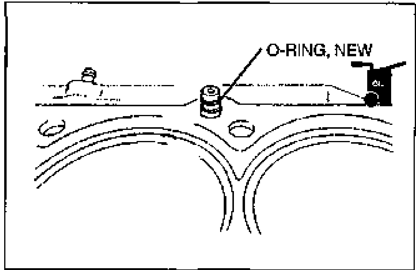 Oil control plug installation on the cylinder block deck. A new O-RING is fitted to the oil control plug, with an oil-application marker shown at right.