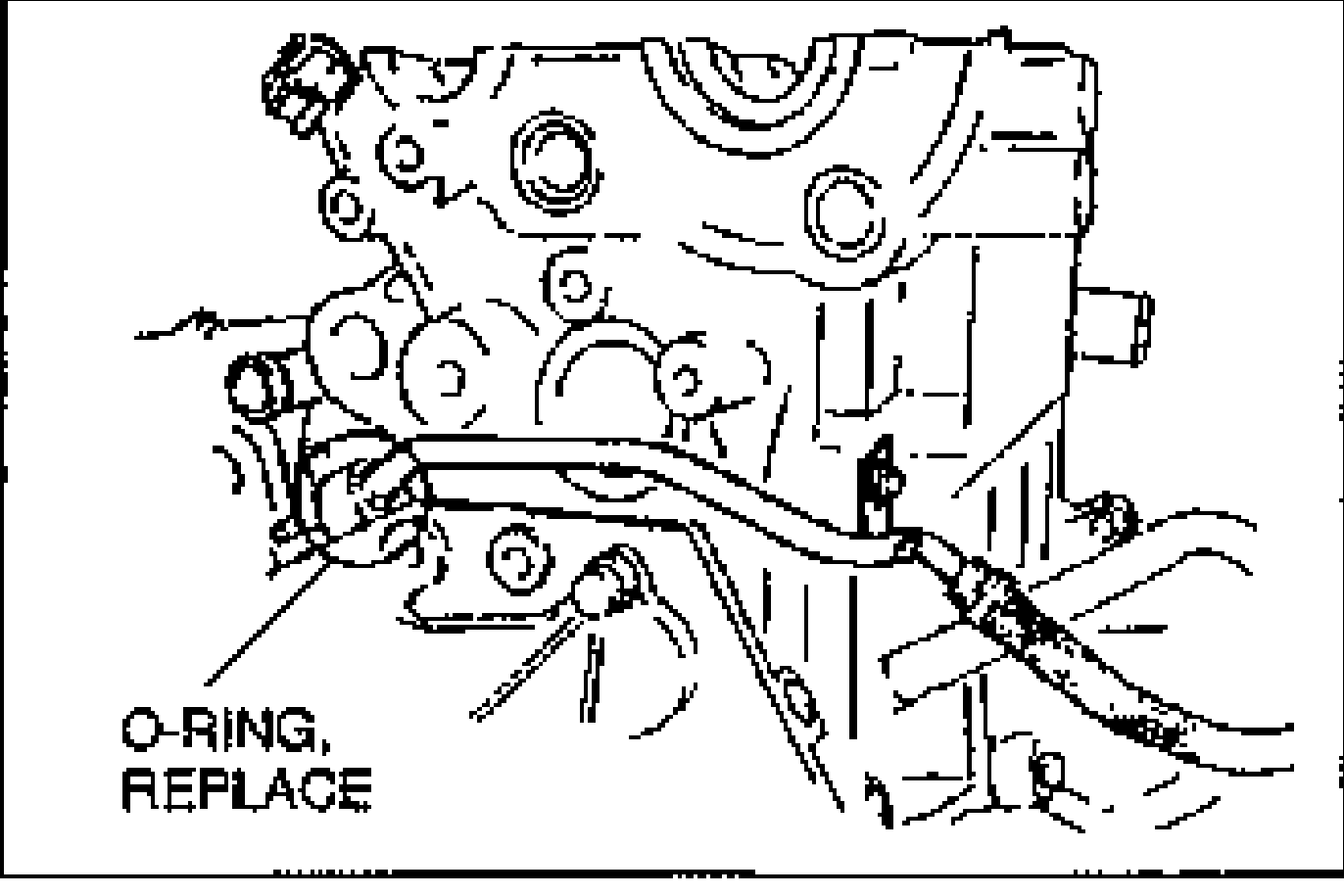 Water pipe / water pipe elbow connection at the cylinder head. An O-RING, REPLACE callout points to the seal at the pipe joint.