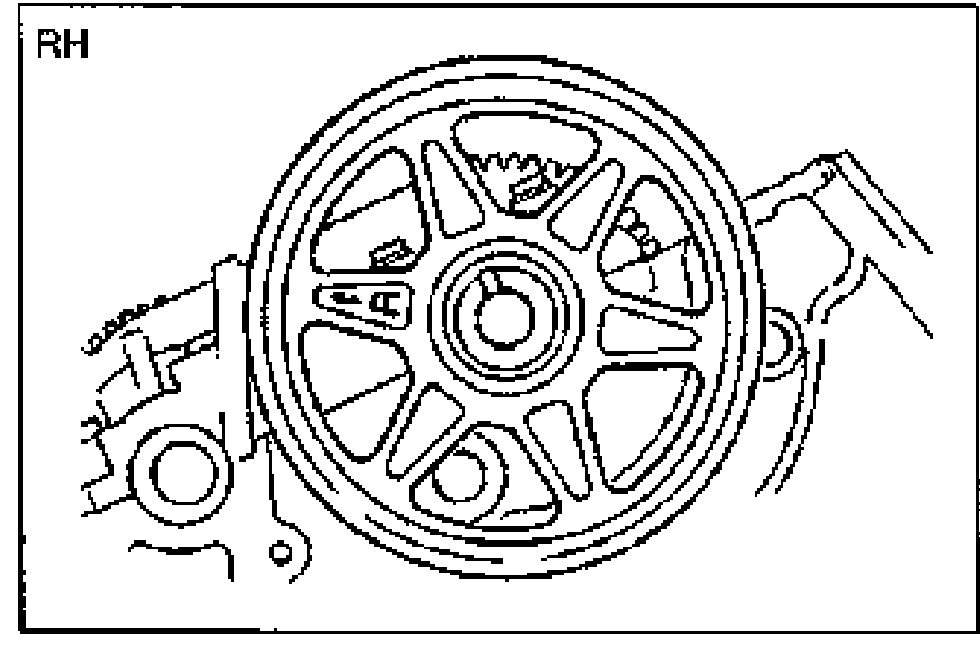 RH camshaft pulley installed with the 'R' mark visible and the timing mark aligned with the camshaft knock pin.