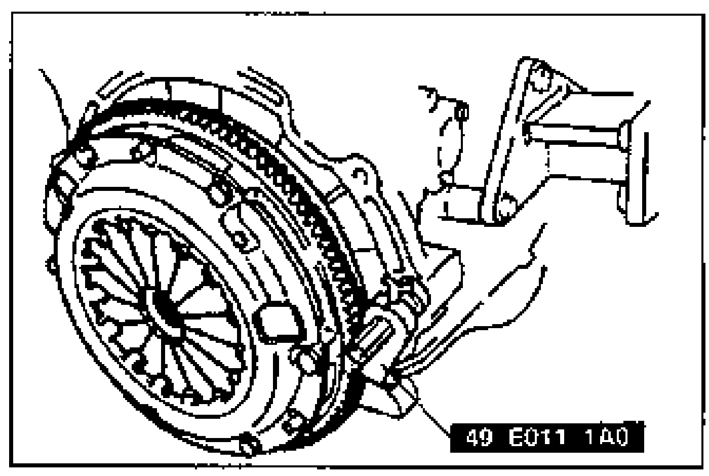 Holding the flywheel (MTX) or drive plate (ATX) using SST 49 E011 1A0 to install the timing belt pulley.
