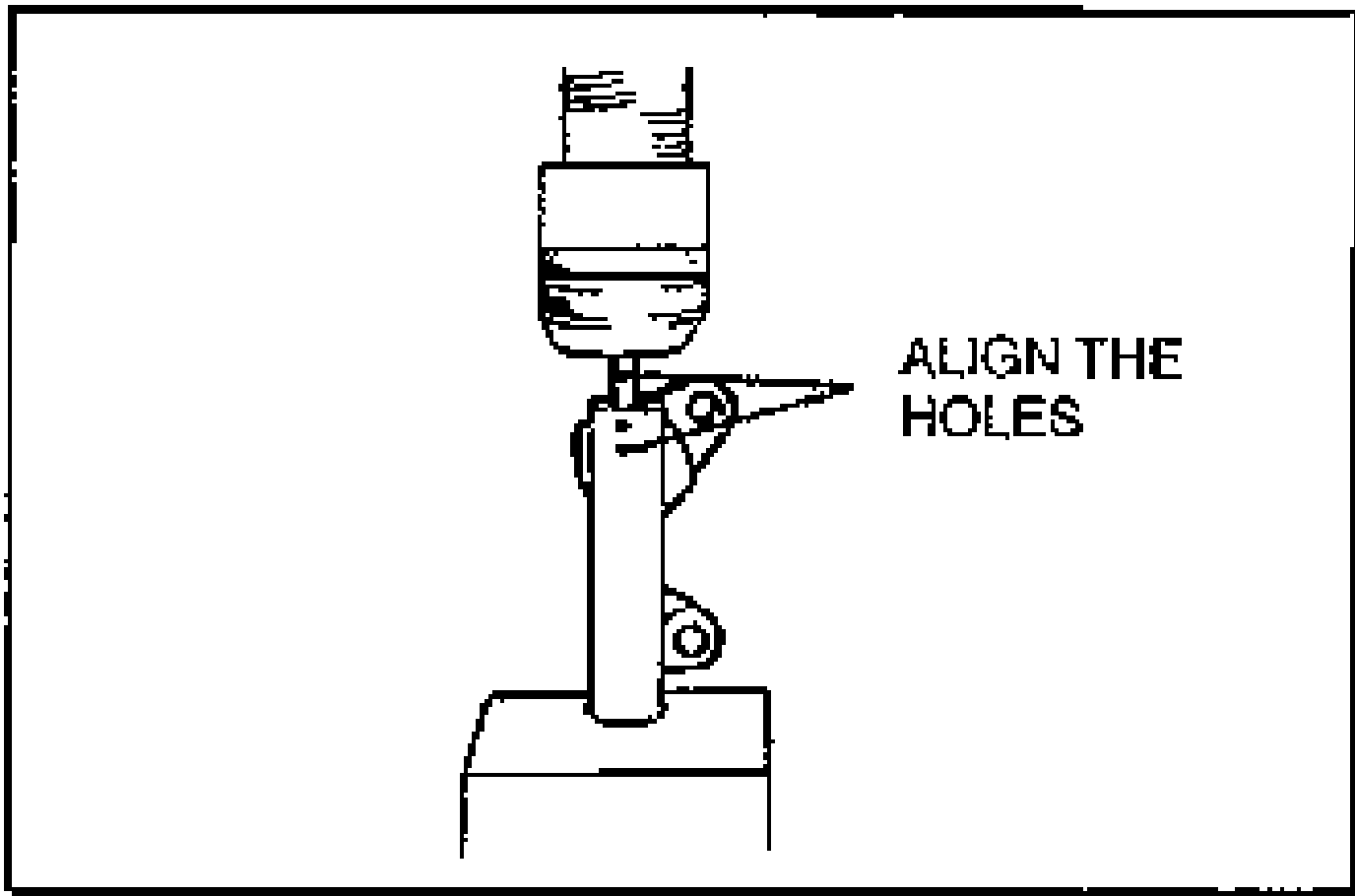 Timing belt auto tensioner being pressed in a press, with a callout 'ALIGN THE HOLES' pointing to the body and rod holes that must line up.