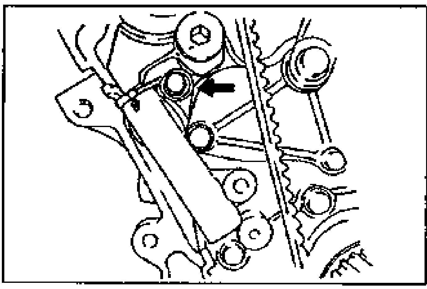 Tensioner set in place; an arrow points to the tensioner upper bolt being snugly tightened, with the timing belt routed around the pulleys.