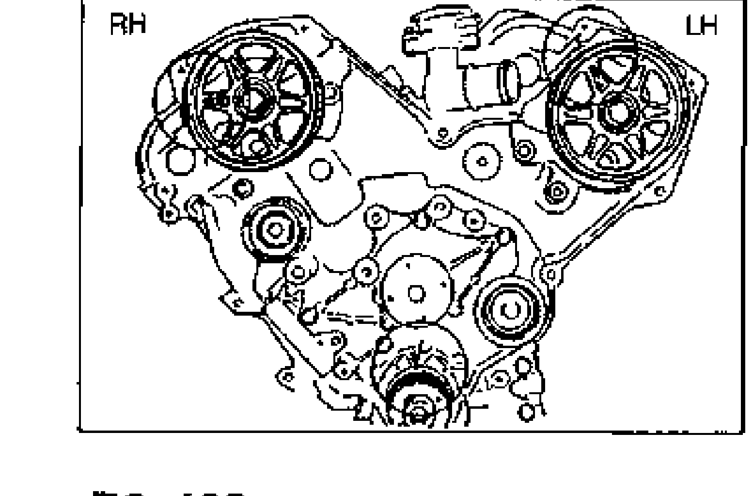 RH and LH camshaft pulleys with the timing belt installed; the pulleys turned clockwise with the timing marks aligned.