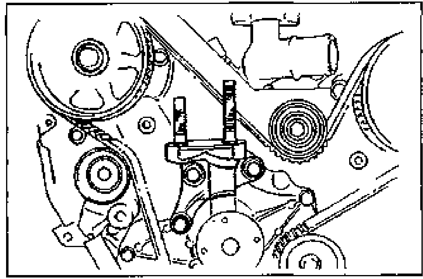 View of the engine front with the No.3 engine mount bracket being installed over the timing belt area; shows pulleys and mount bracket mounting points.