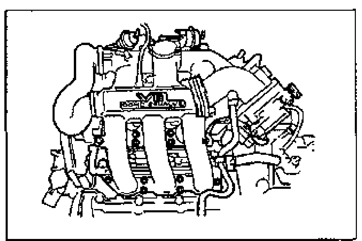Intake manifold assembly installed on the engine, top view showing the manifold runners and bolts to be tightened in two or three steps.