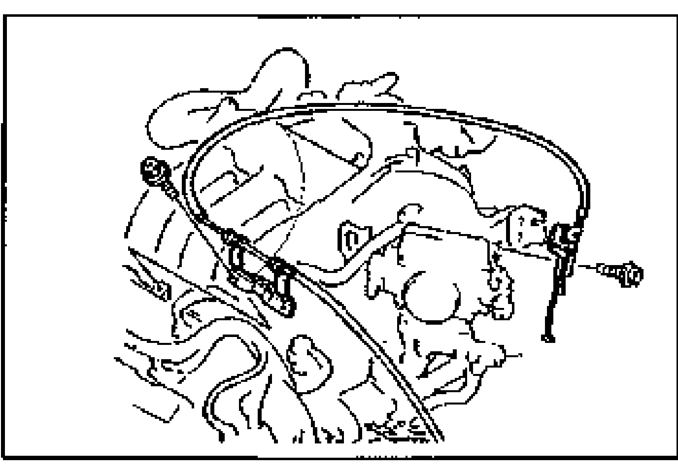 Throttle cable (ATX) being installed and routed to the throttle body / transaxle, with its attachment bolt.