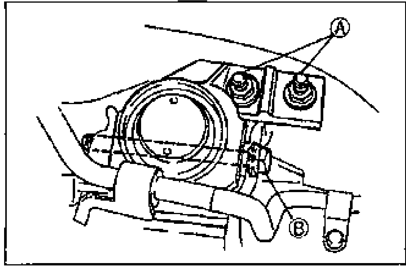 No.3 engine mount rubber installation. Callout A points to the upper mount fasteners and callout B points to a lower mount/through-bolt.