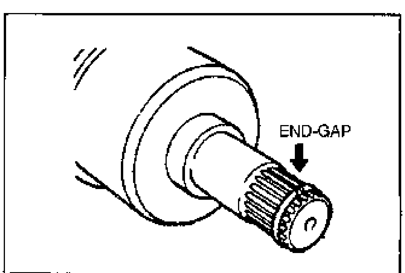 Close-up of the drive-shaft end showing the clip with the END-GAP, arrow pointing to the clip end gap that must face upward when installing the new clip.