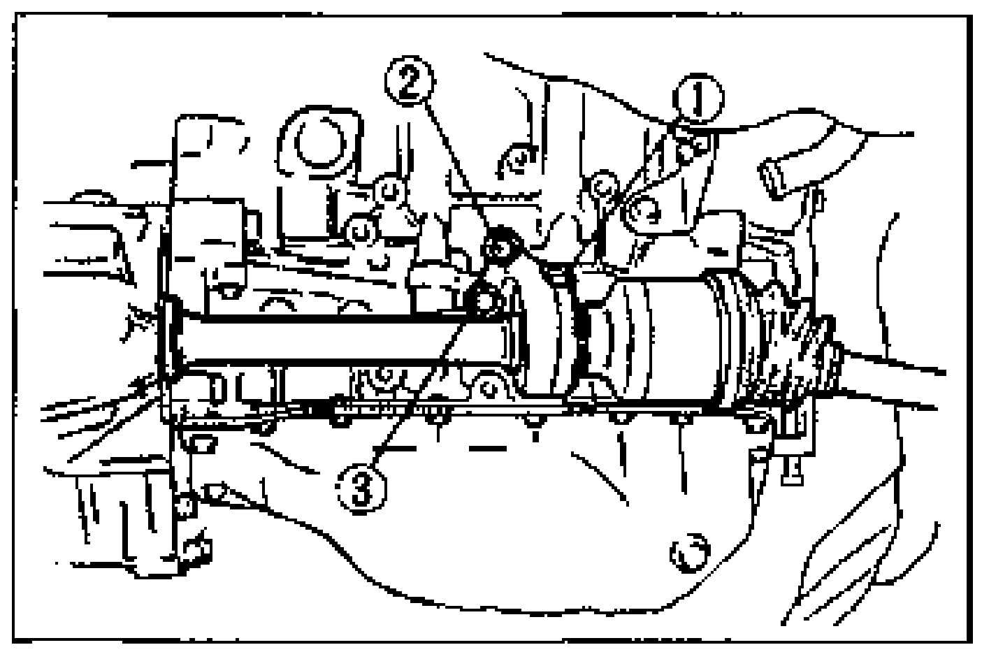 Drive-shaft/joint-shaft bolt tightening sequence view. Numbered balloons 1, 2, 3 indicate the order in which the bolts are tightened.