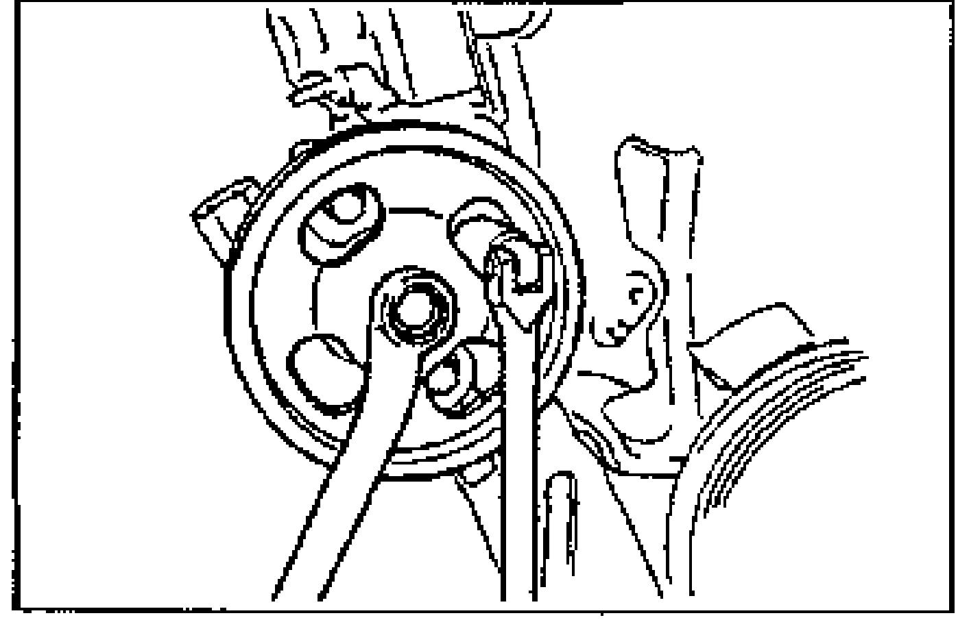 P/S oil pump pulley installed on the pump body, with the pulley hole visible for inserting a 12 mm socket wrench to hold the pulley while tightening the pulley nut.