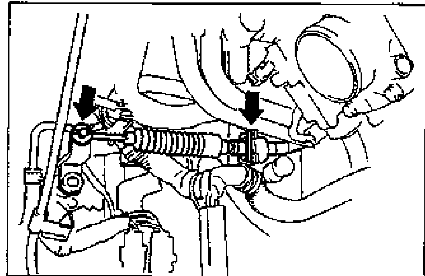 Control cable (ATX) installed to the transaxle; two large arrows point to the cable attachment points.