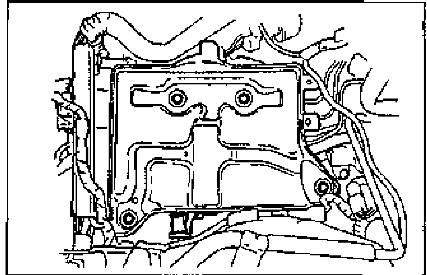 Battery carrier installed in the engine bay, showing the carrier mounting bolts.