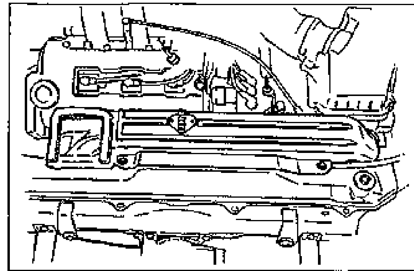 Underbody view showing the fresh-air duct and splash shield area with mounting bolt locations. Illustrates installing the fresh-air duct and splash shield.