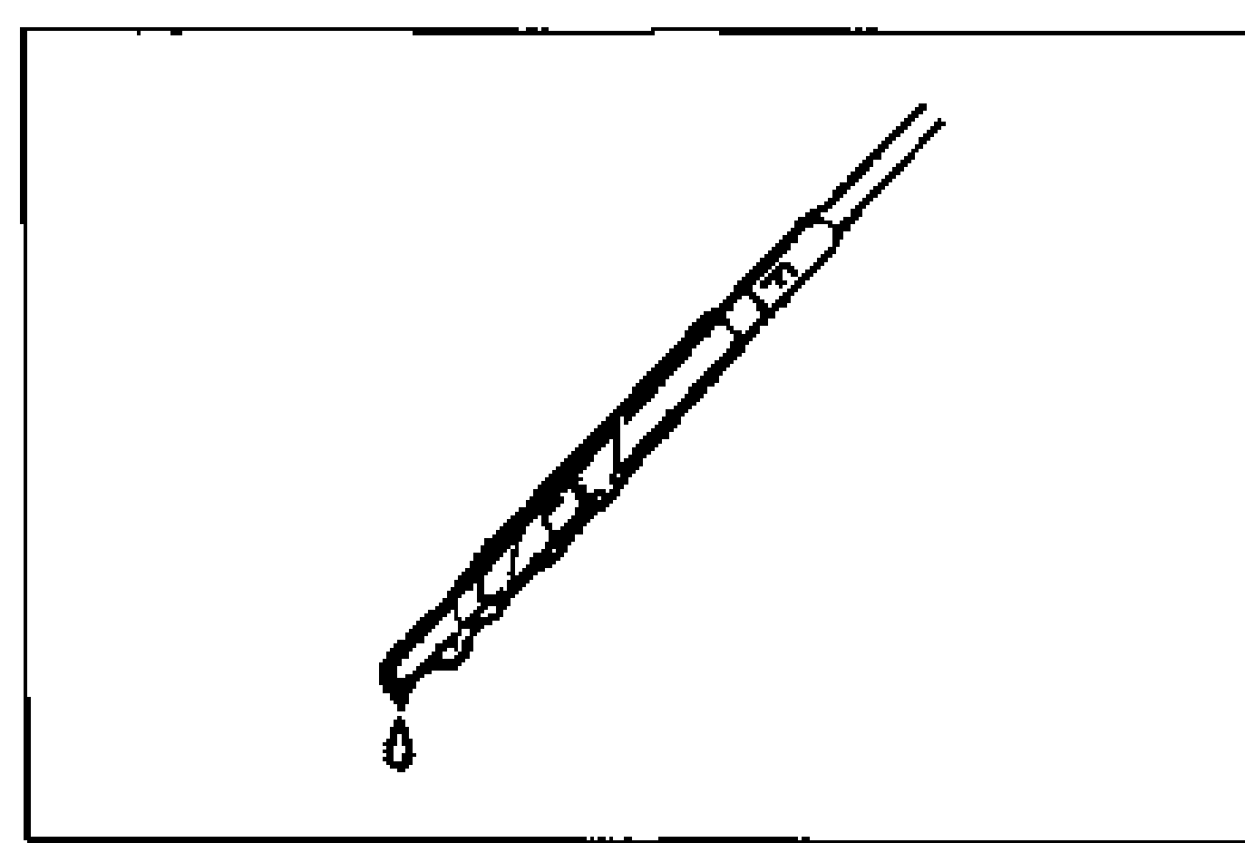 Illustration of the engine oil dipstick removed, with an oil drop hanging at the tip. Illustrates checking the oil level and condition.