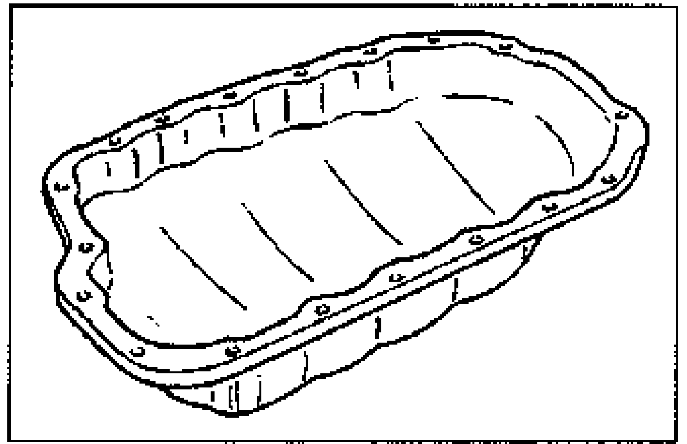 Illustration of the oil pan with its sealing flange/contact surface, used for the installation note about removing foreign material from the contact surfaces.