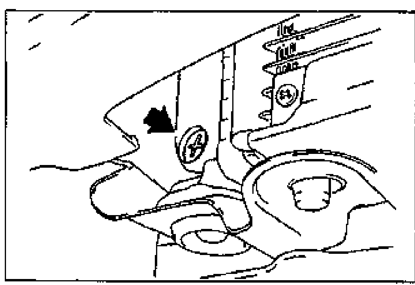 Engine-bay view with an arrow pointing to the radiator drain plug location for draining the coolant.