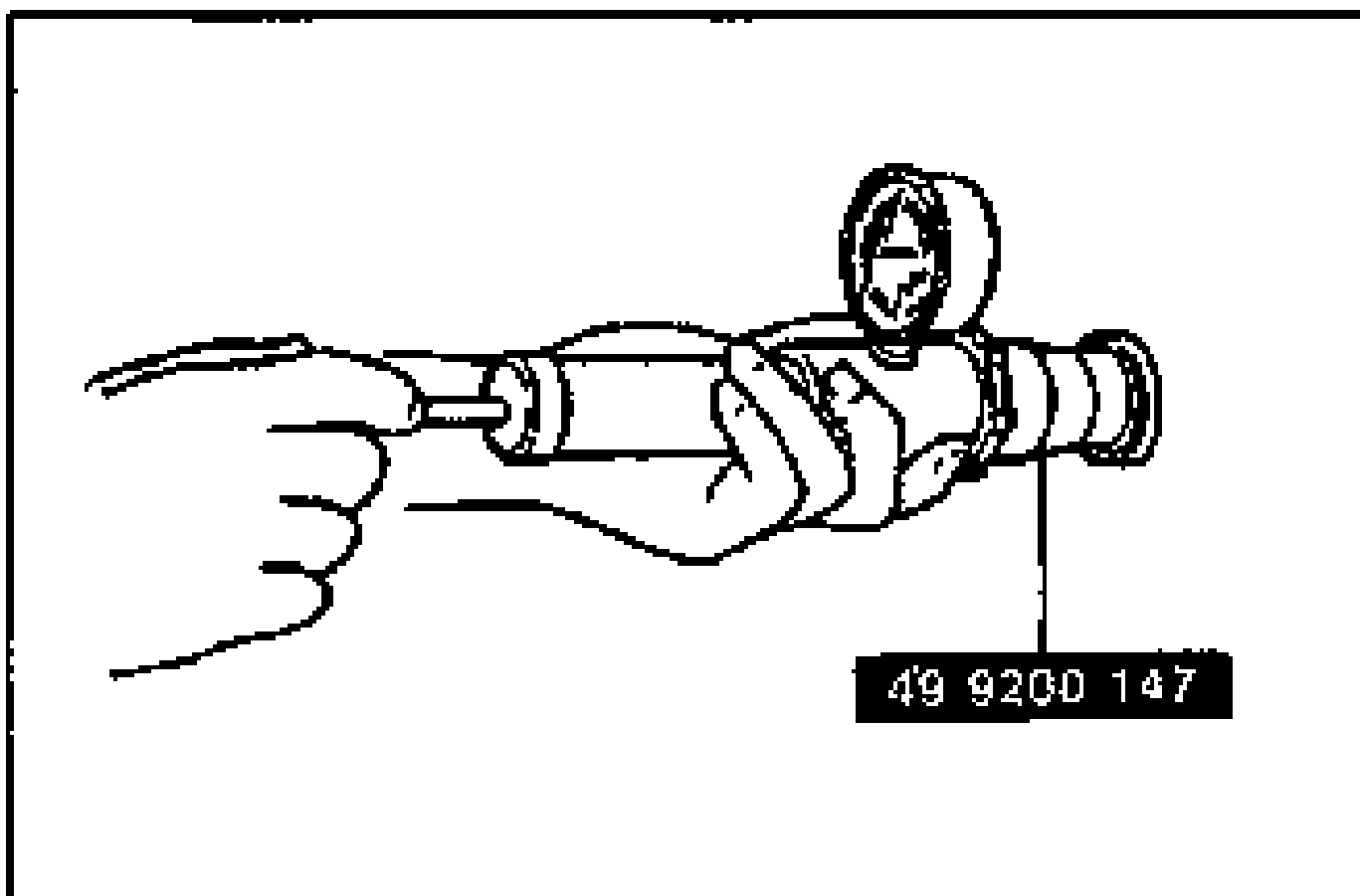 Radiator cap attached to the radiator cap tester via SST 49 9200 147; a hand operates the pump to apply pressure. A leader line labels the SST.