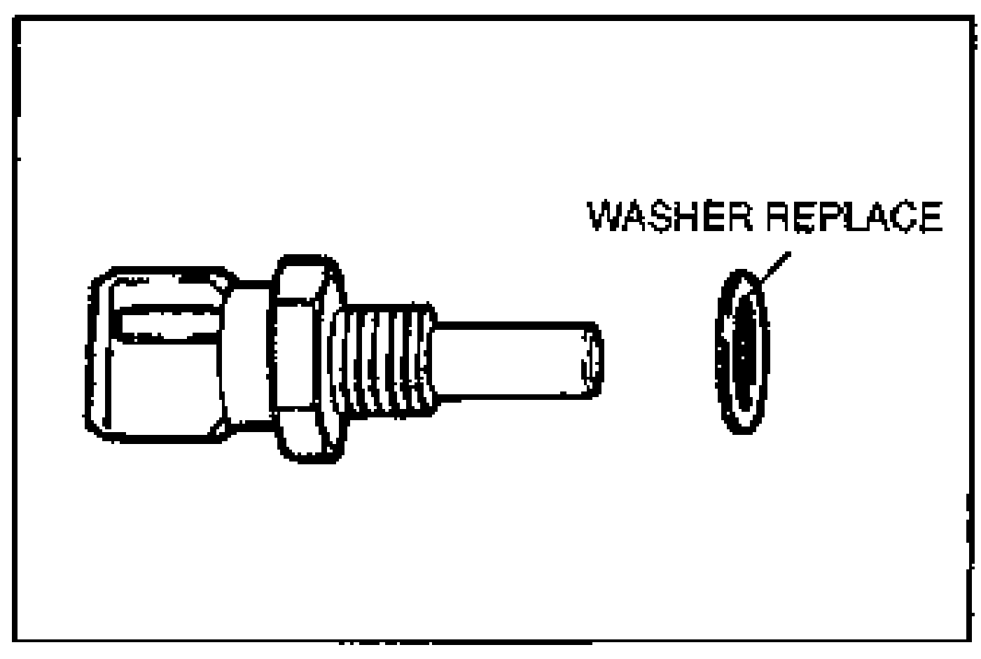 Detail of the engine coolant temperature sensor body with its sealing washer, labeled 'WASHER REPLACE' indicating the washer must be replaced on installation.