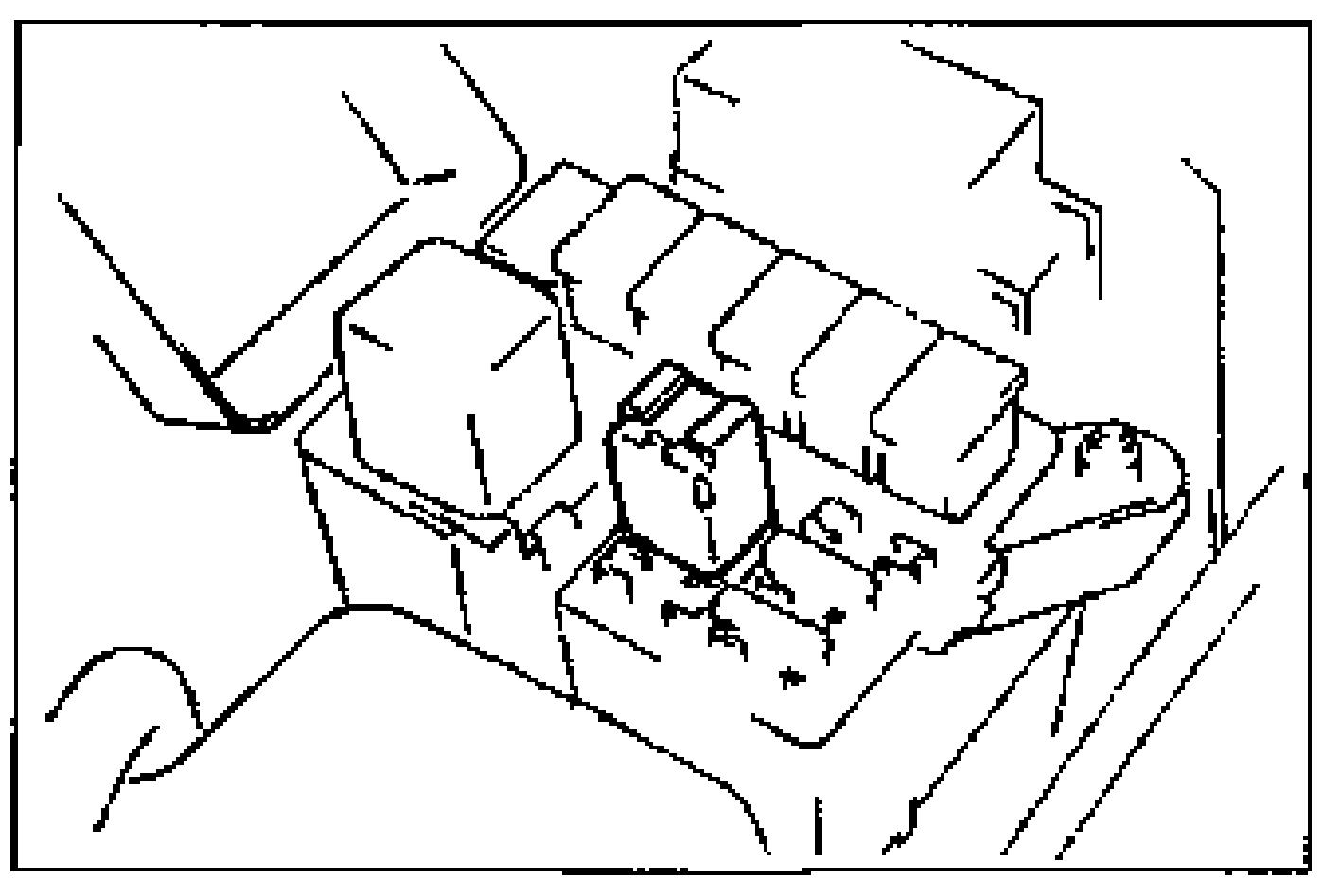Location photo of the coolant fan relay seated in the relay box in the engine compartment.