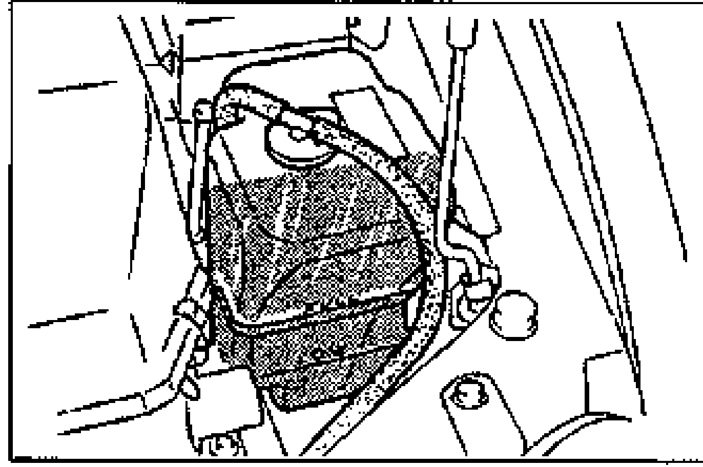 Engine bay illustration showing the coolant reservoir / radiator area for checking coolant level.