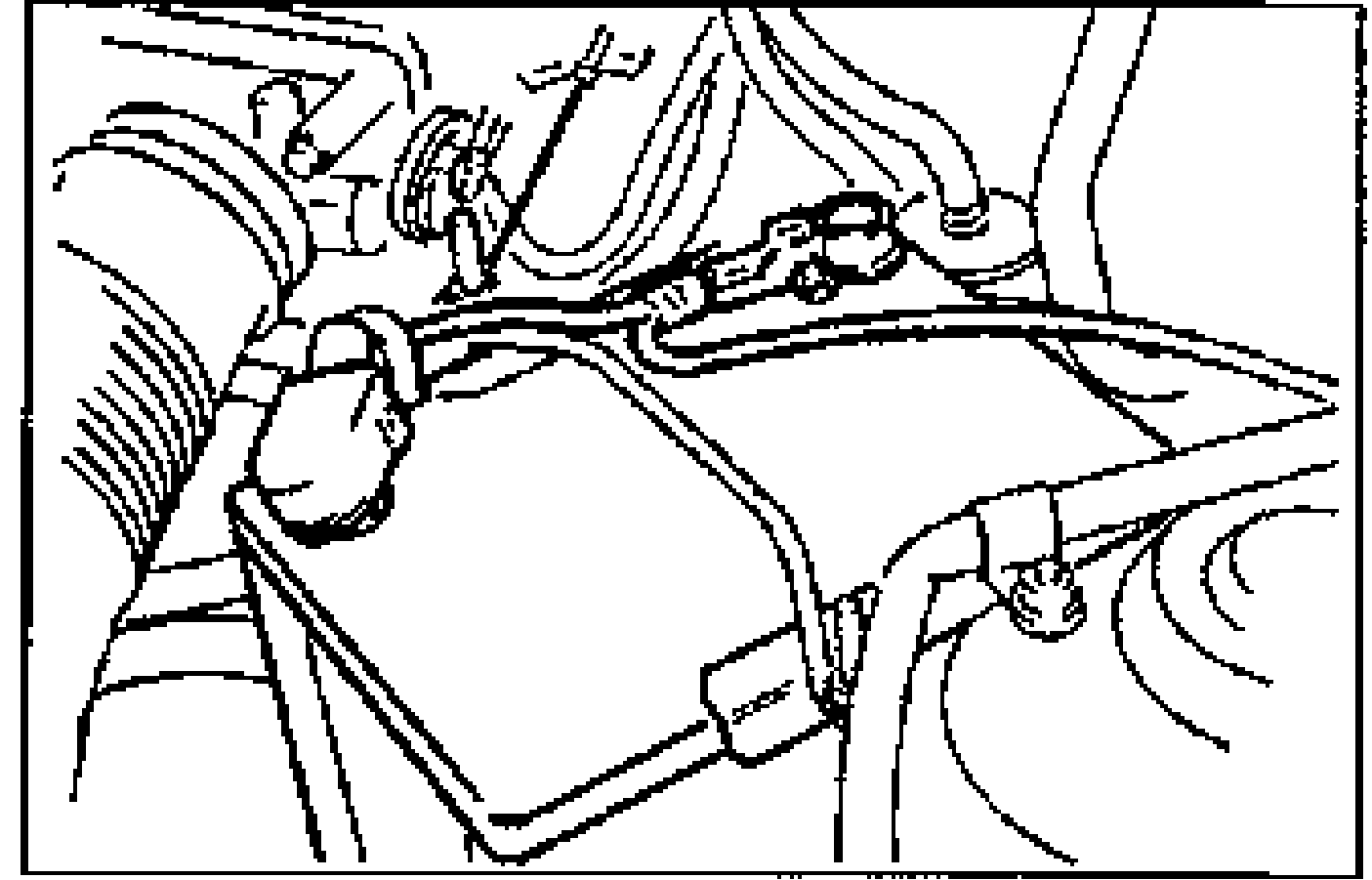 Engine bay illustration showing the battery and its cables/clamps for inspection.